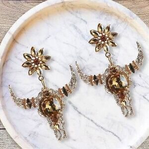 New Rhinestone Gold Steer Sugar Skull Animal Western Boho Horns‎ Bull Cow Cattle